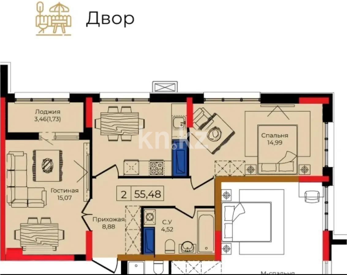 Продажа 2-комнатной квартиры, 55.48 м² в Астане - фото 5