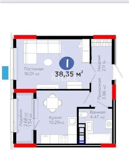 Продажа 1-комнатной квартиры, 38.35 м², ул. Е-321, дом  6 в Астане