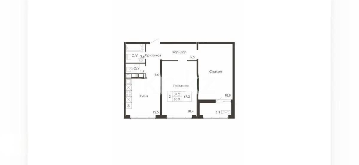 Продажа 2-комнатной квартиры, 67.2 м² в Астане
