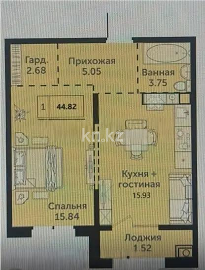 Продажа 1-комнатной квартиры, 44.85 м², ул. Халиуллина, дом  140/5 в Алматы