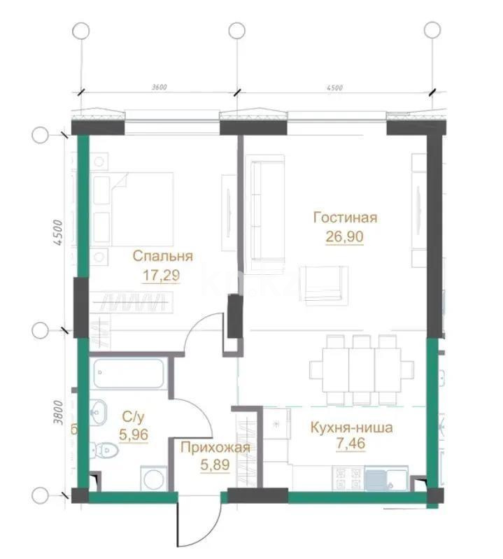 Продажа 2-комнатной квартиры, 65 м² в Алматы