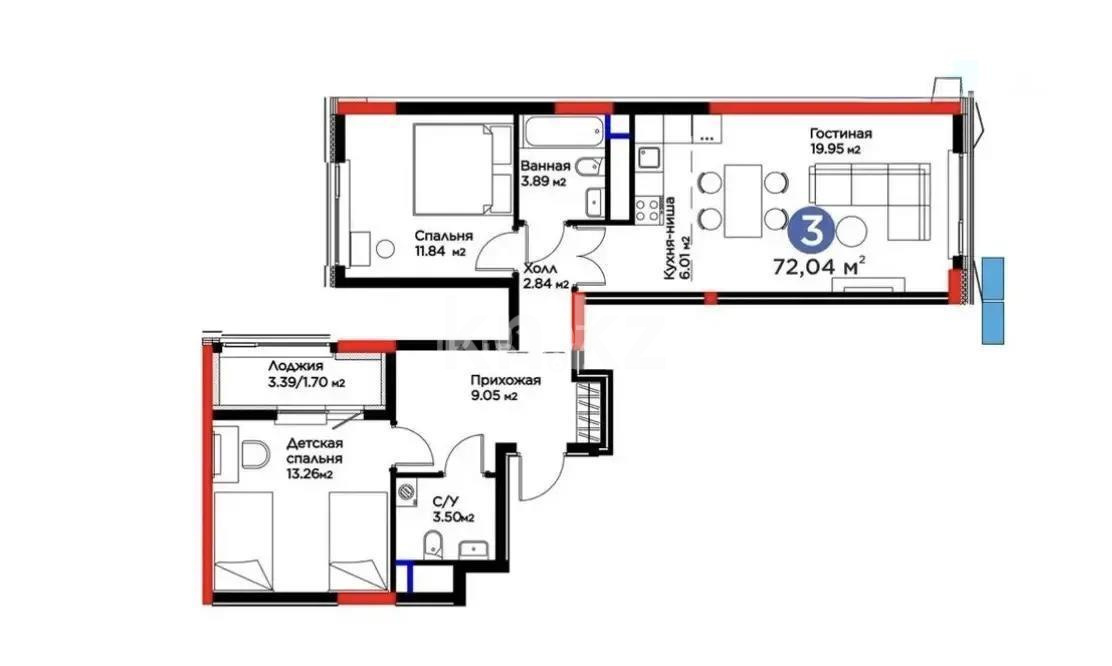 Продажа 3-комнатной квартиры, 72 м² в Астане