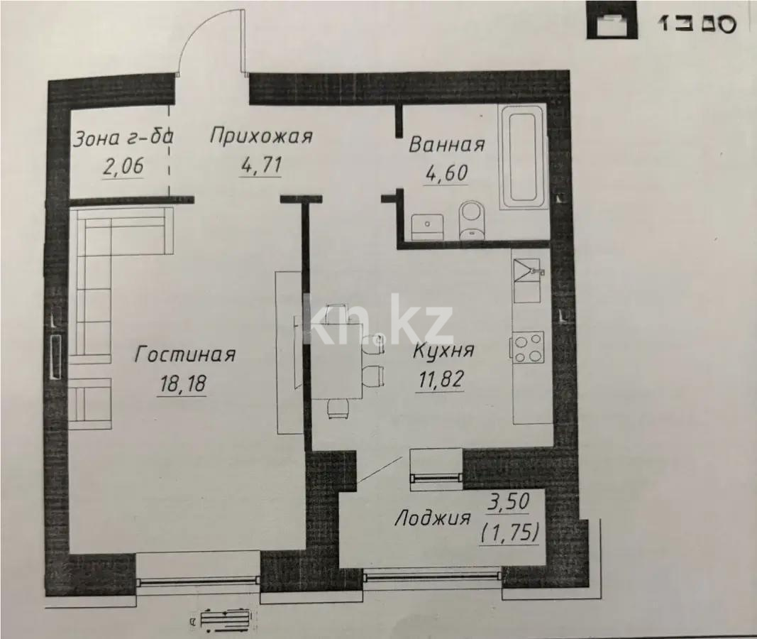 Продажа 1-комнатной квартиры, 43.12 м² в Астане