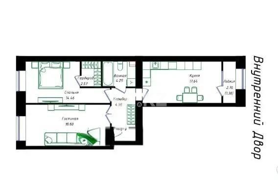 Продажа 2-комнатной квартиры, 64.2 м² в Астане