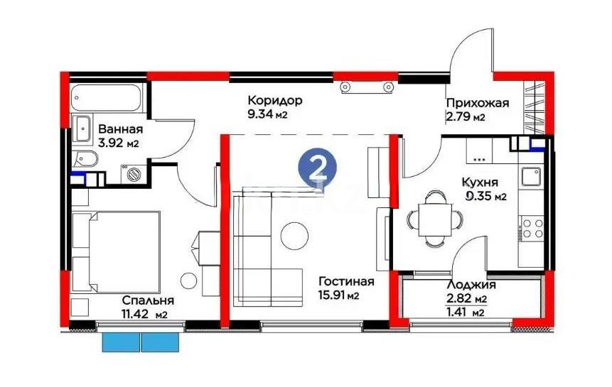 Продажа 2-комнатной квартиры, 55 м² в Алматы