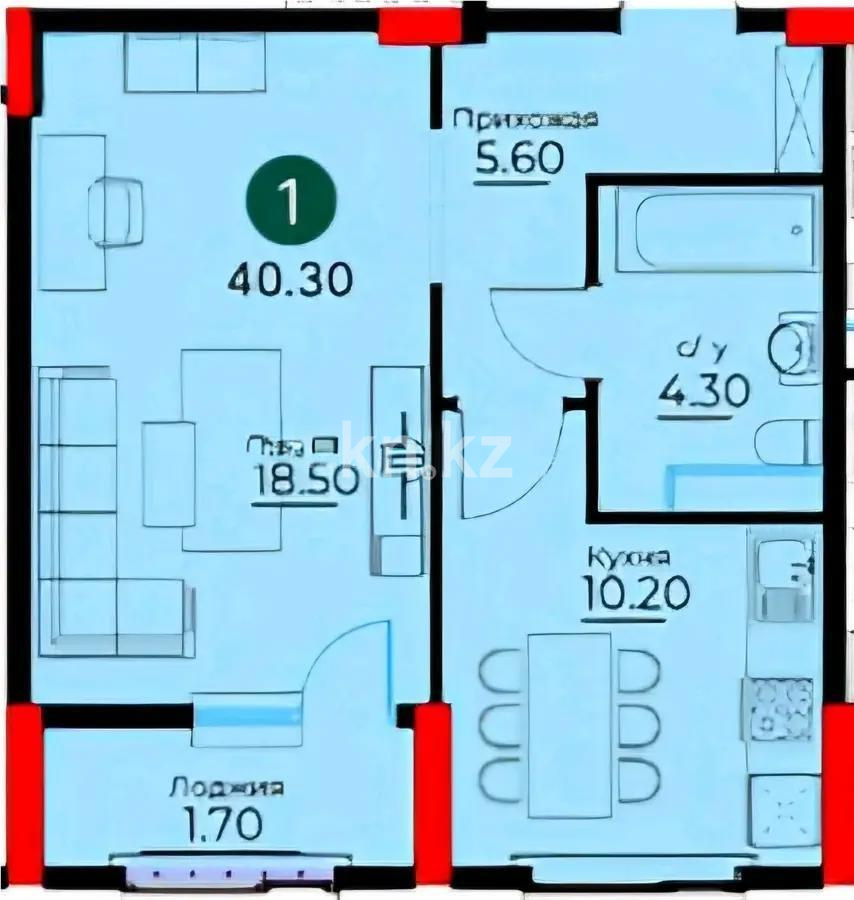 Продажа 1-комнатной квартиры, 40.3 м² в Астане
