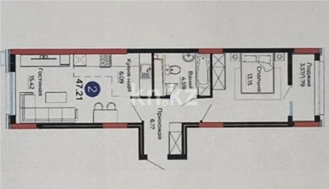 Продажа 2-комнатной квартиры, 47 м², ул. Серкебаева, дом  22 в Астане