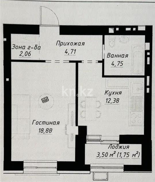 Продажа 1-комнатной квартиры, 44.53 м², ул. Калдаякова, дом  12 в Астане