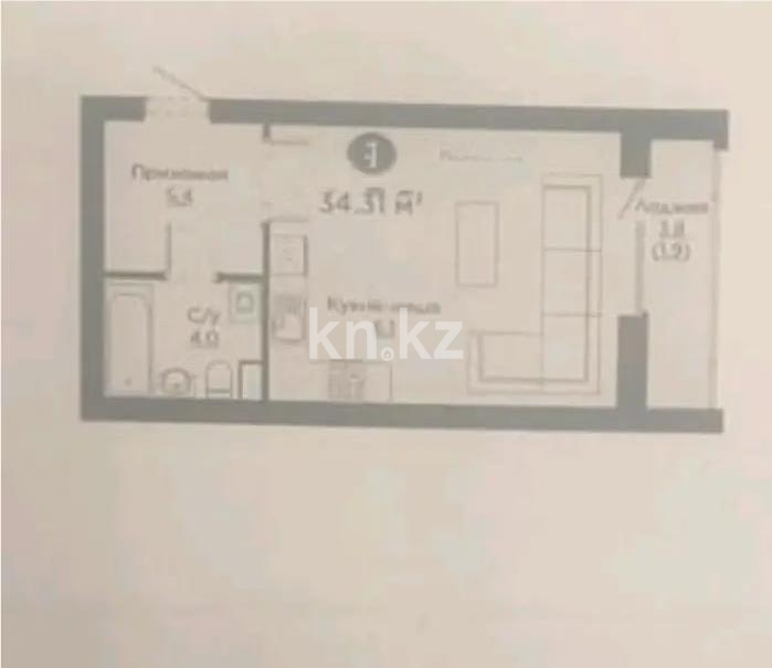 Продажа 1-комнатной квартиры, 34.31 м² в Астане