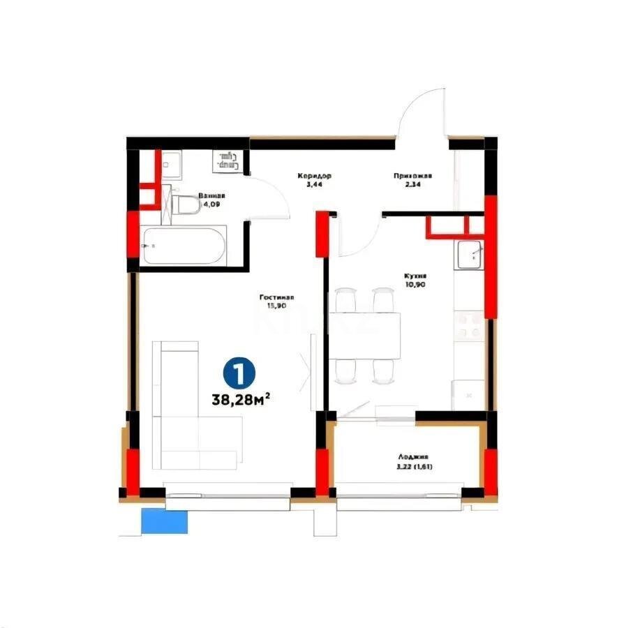 Продажа 1-комнатной квартиры, 38.3 м² в Астане