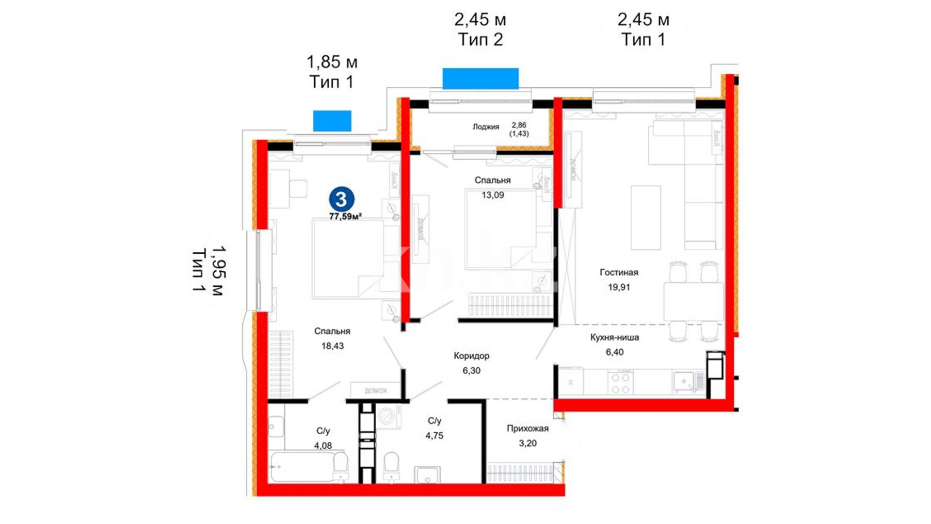 ЖК Dastur, 3-комнатная, цена 53 560 377 ₸, 690 300 ₸&nbsp;/&nbsp;м²