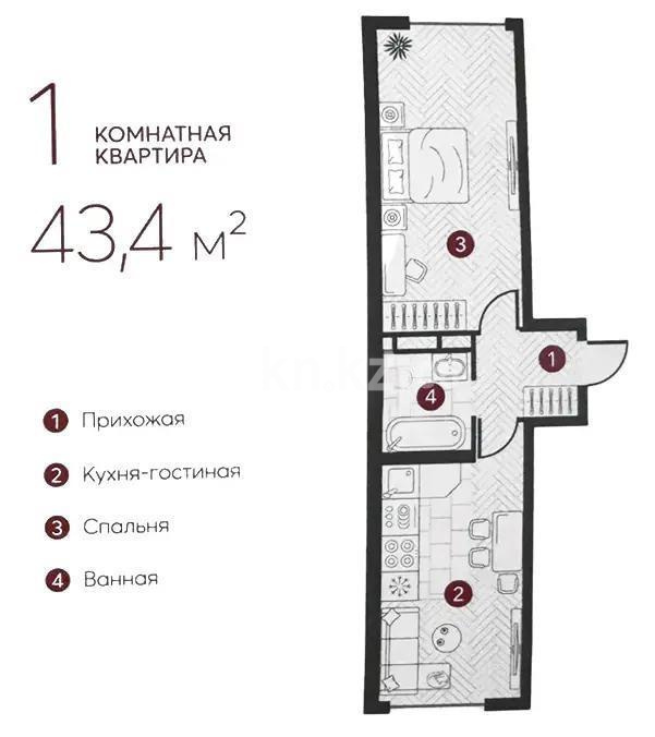 Продажа 1-комнатной квартиры, 43.4 м², мкр. Шугыла, дом  345 в Алматы