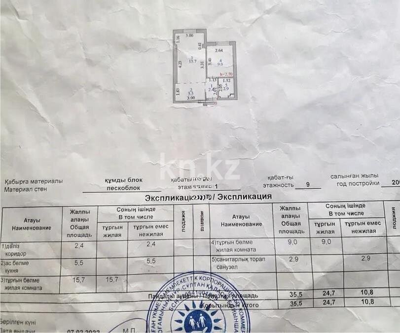 Продажа 2-комнатной квартиры, 36 м² в Астане