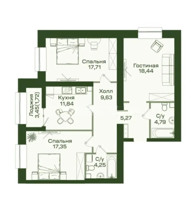 Продажа 3-комнатной квартиры, 91 м² в Астане