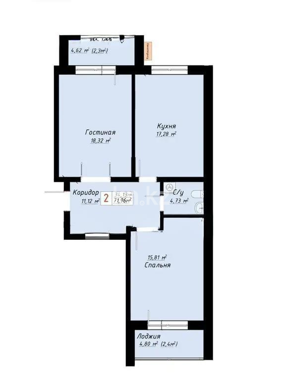 Продажа 2-комнатной квартиры, 72 м², ул. Айтматова, дом  57 стр в Астане