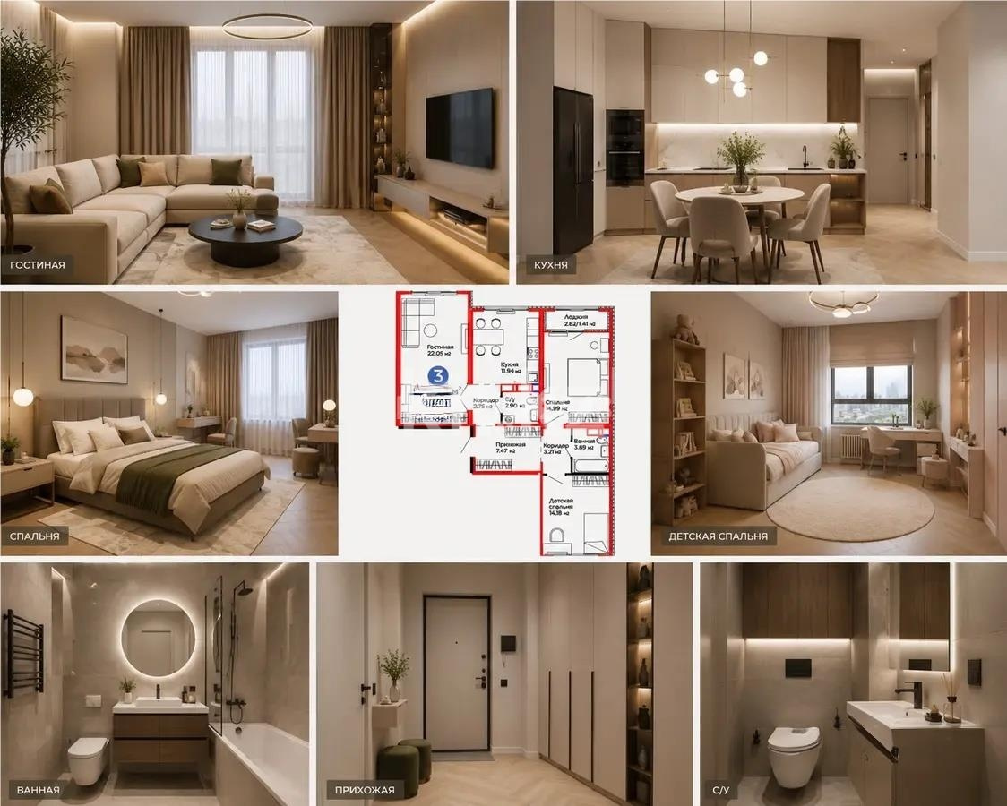 Продажа 3-комнатной квартиры, 85 м² в Астане