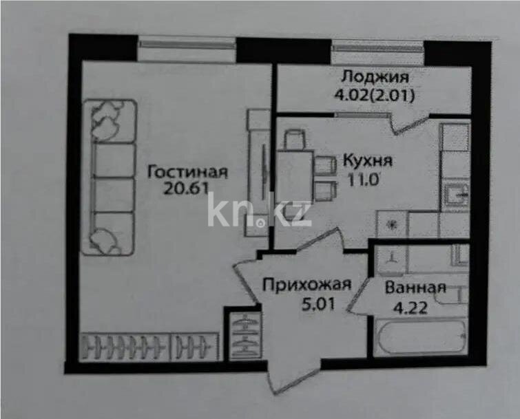 Продажа 2-комнатной квартиры, 41 м² в Астане