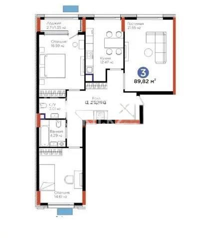 Продажа 3-комнатной квартиры, 89.82 м² в Астане