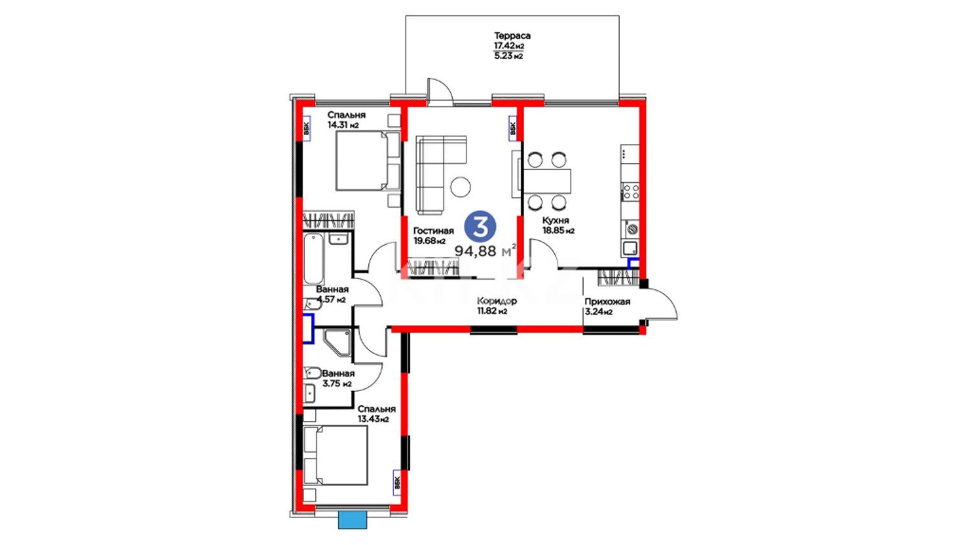 ЖК Dream City. Eco, 3-комнатная, цена 60 723 200 ₸, 640 000 ₸&nbsp;/&nbsp;м²