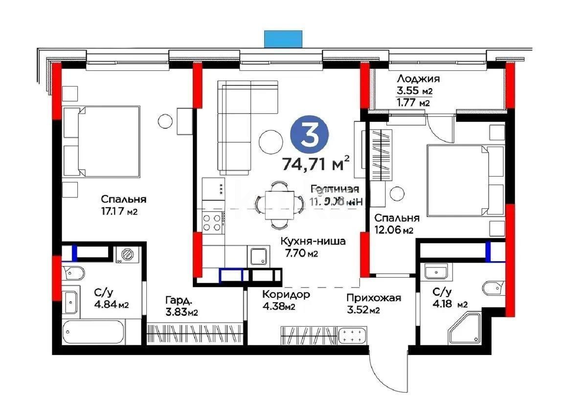 Продажа 3-комнатной квартиры, 75 м² в Астане - фото 3