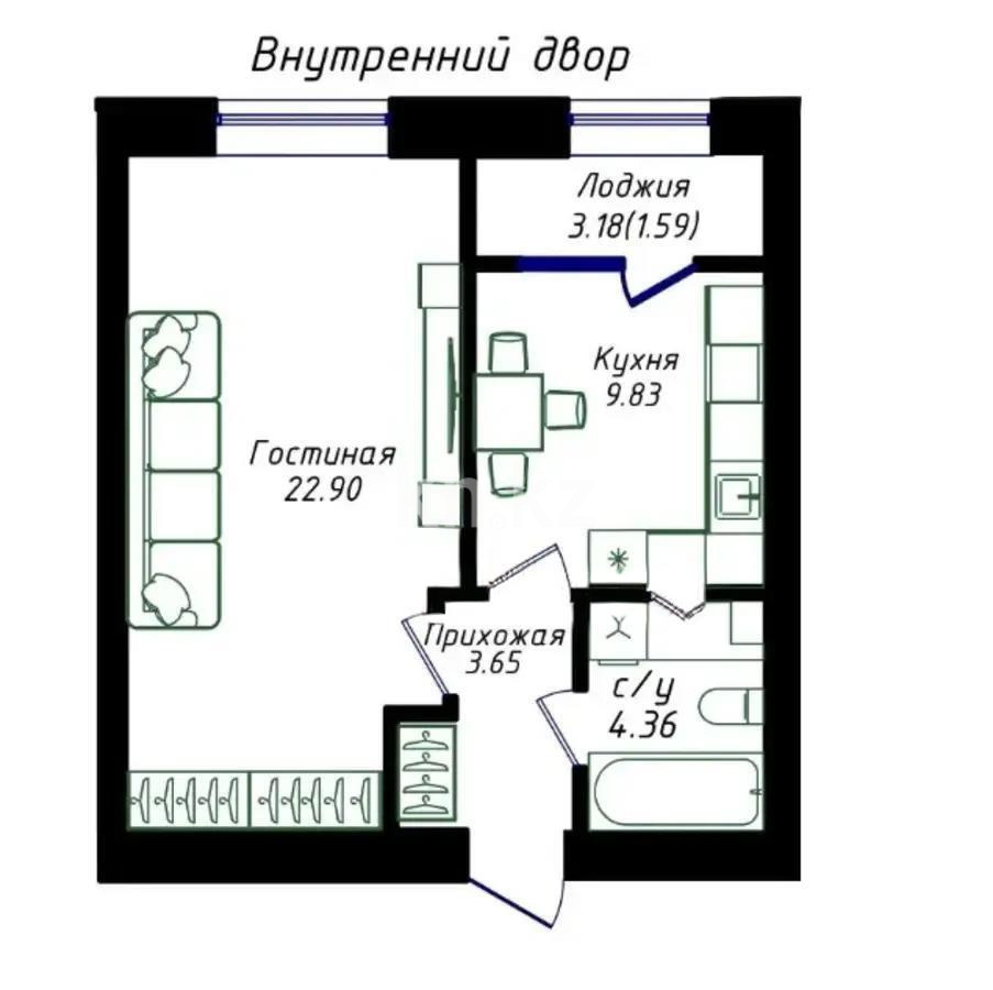Продажа 1-комнатной квартиры, 43 м² в Астане