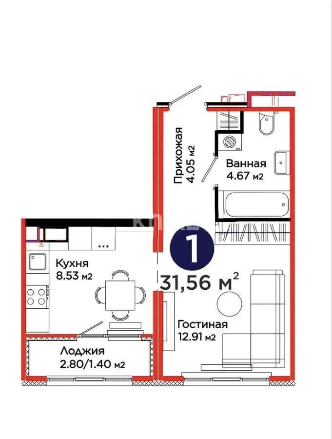 Продажа 1-комнатной квартиры, 31.55 м² в Астане - фото 4