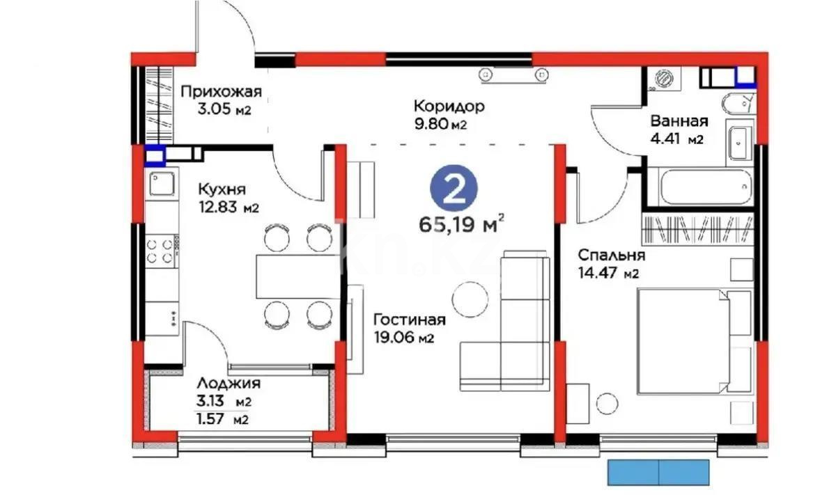 Продажа 2-комнатной квартиры, 65.5 м², ул. Ботакоз, дом  2/1 в Алматы