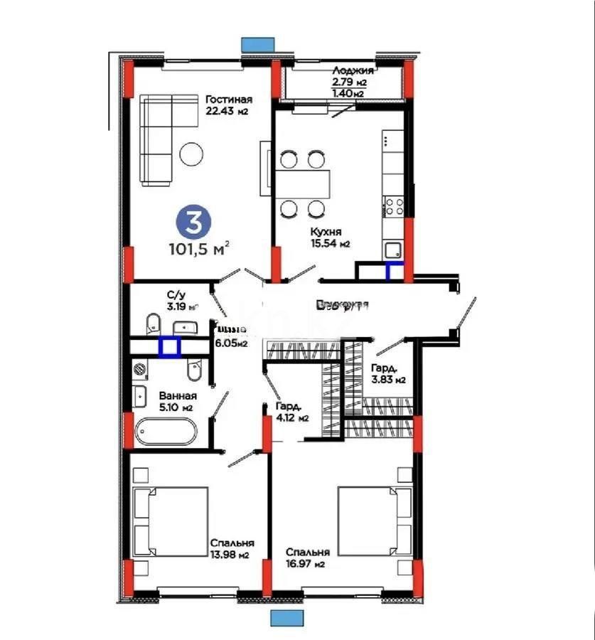 Продажа 3-комнатной квартиры, 101.5 м² в Астане