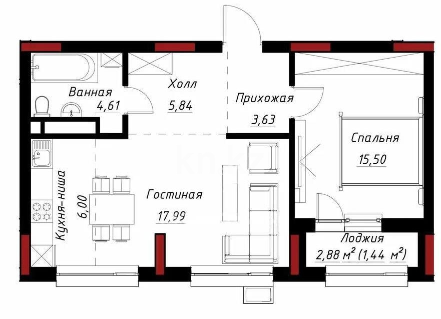 Продажа 2-комнатной квартиры, 55 м² в Астане