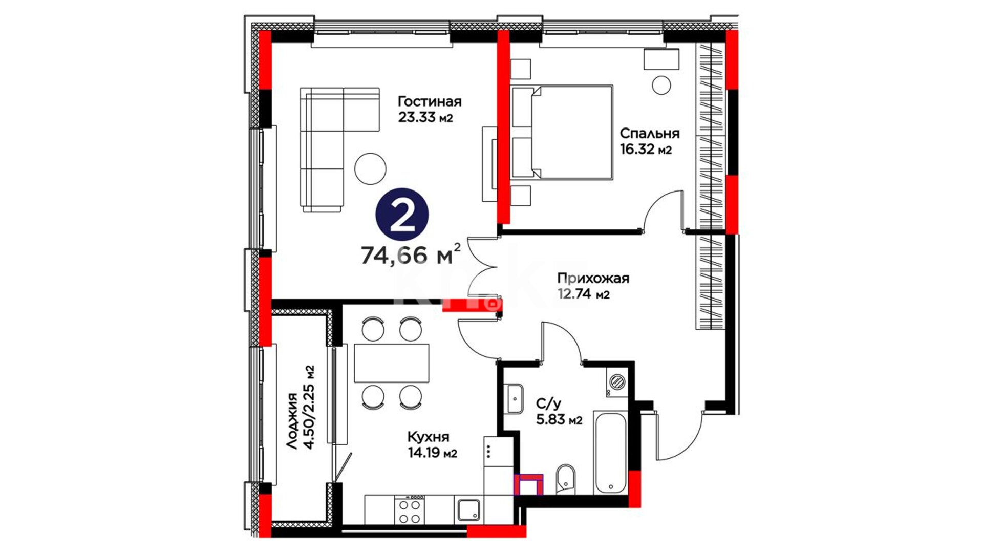 ЖК Greenline. Velora, 2-комнатная, цена 59 130 720 ₸, 792 000 ₸&nbsp;/&nbsp;м²