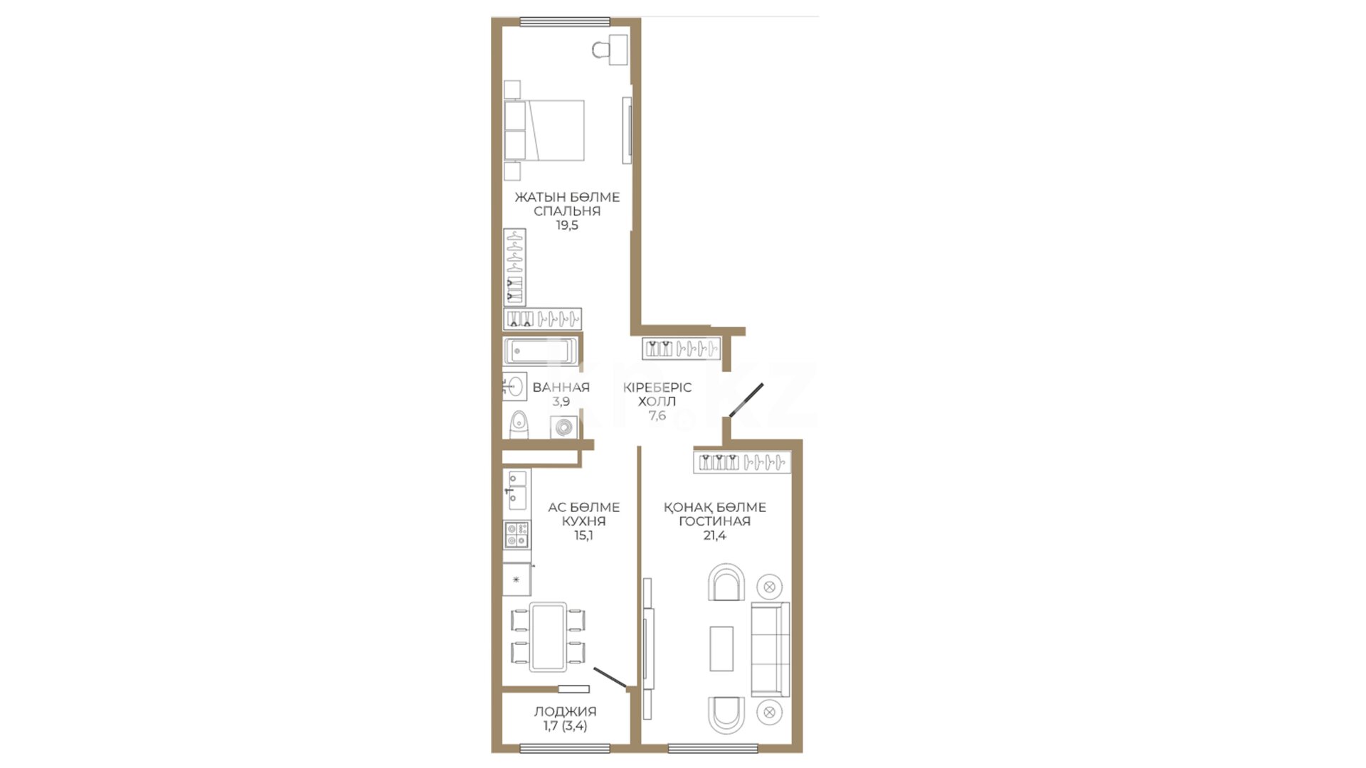 ЖК Jan Dostar, 2-комнатная, цена 38 406 000 ₸, 555 000 ₸&nbsp;/&nbsp;м²