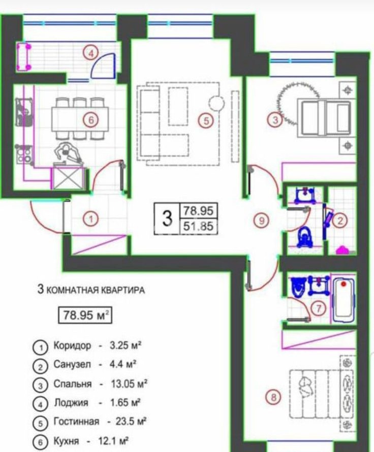 Продажа 3-комнатной квартиры, 79 м² в Астане - фото 4