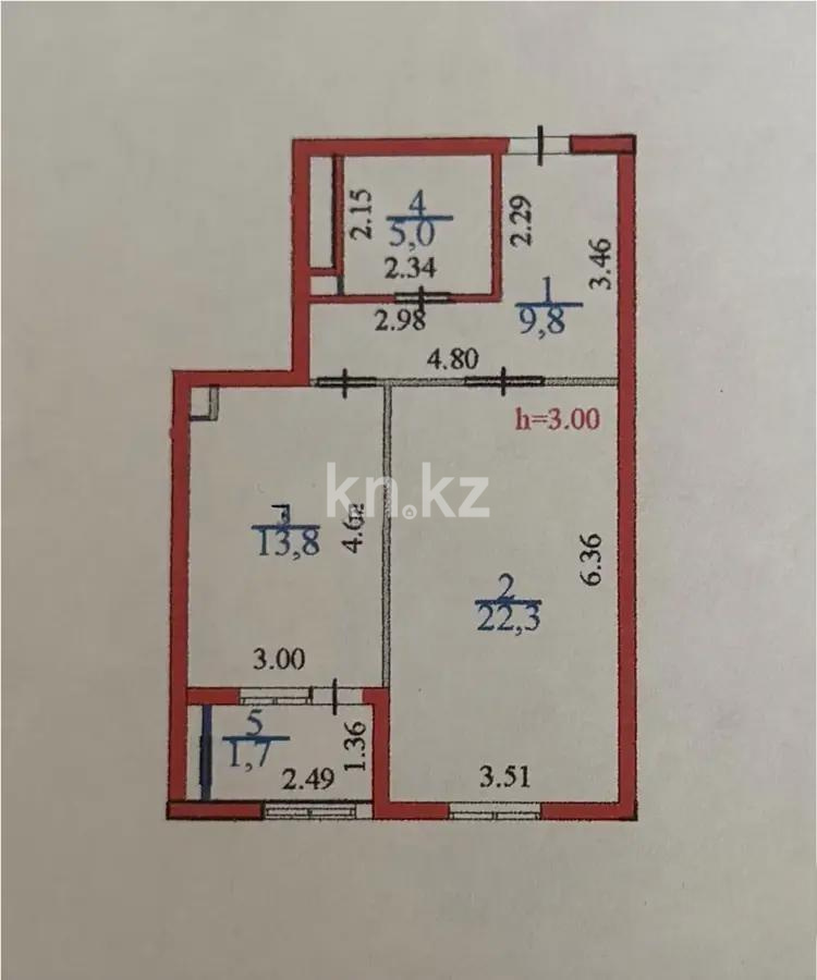 Продажа 1-комнатной квартиры, 52.6 м² в Астане