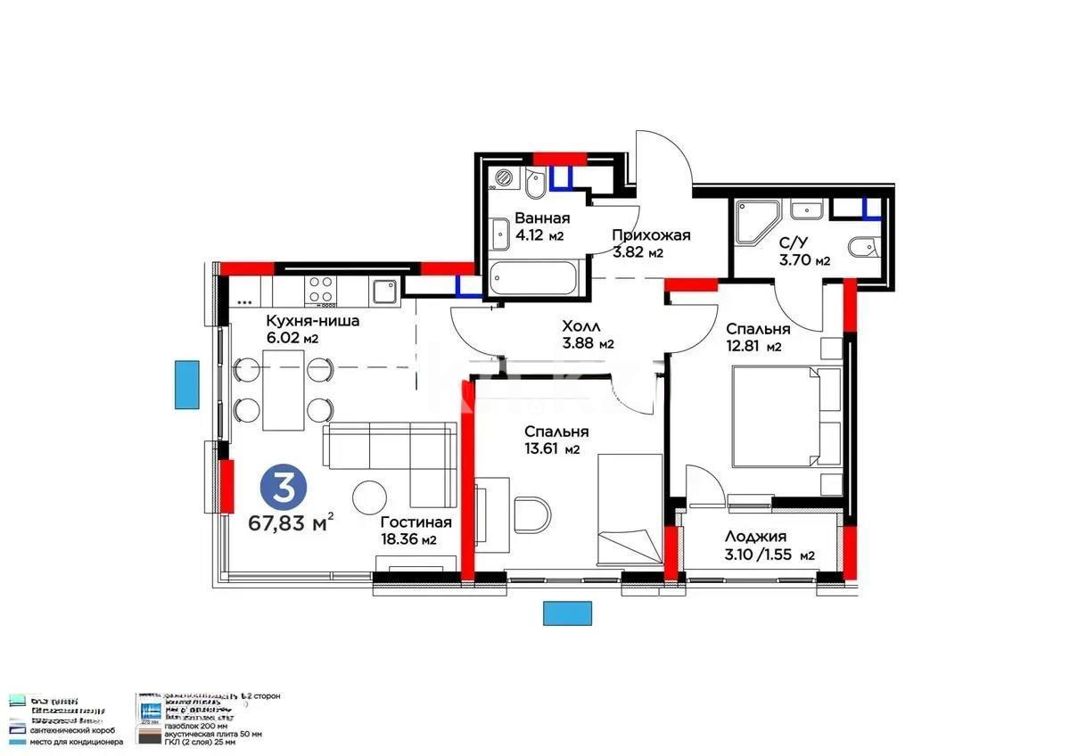 Продажа 3-комнатной квартиры, 67.83 м², ул. Е-915, дом  15 в Астане