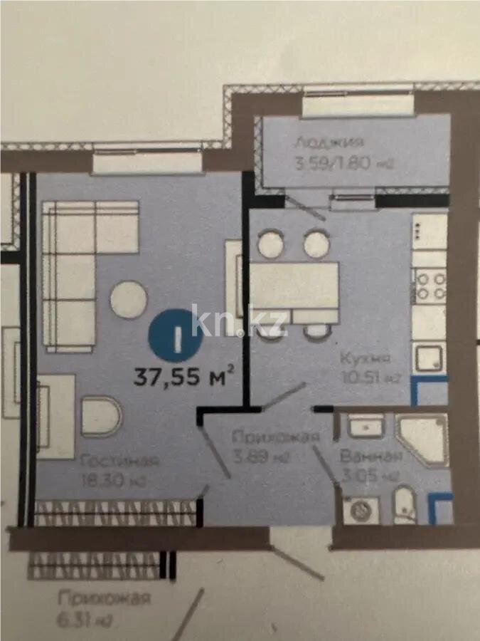 Продажа 1-комнатной квартиры, 37.55 м² в Астане