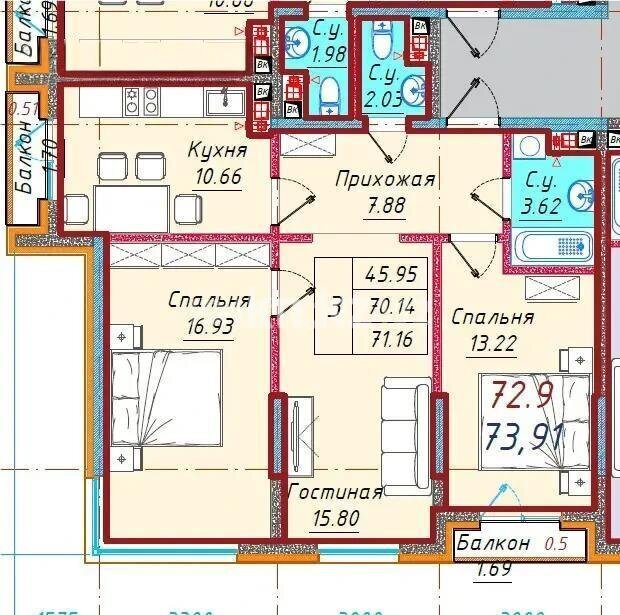 Продажа 3-комнатной квартиры, 73.9 м² в Алматы