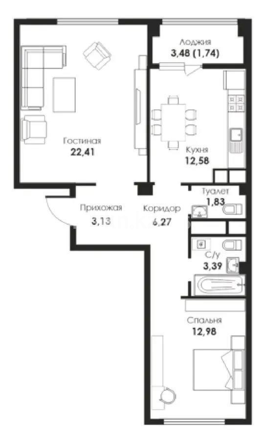 Продажа 2-комнатной квартиры, 64.34 м², ул. Нажимеденова, дом  29 в Астане - фото 4
