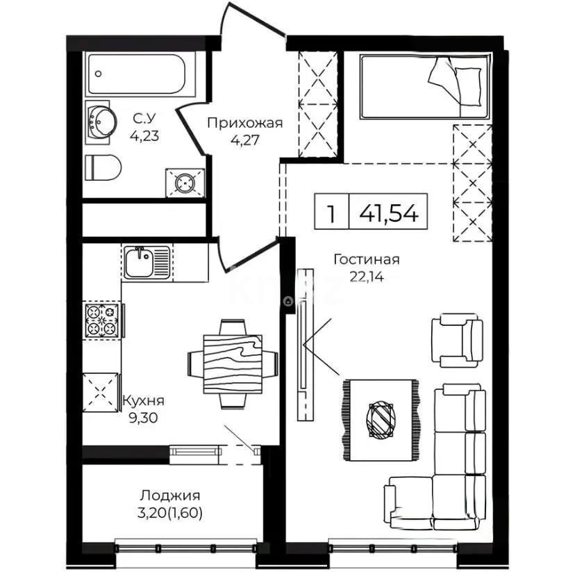Продажа 1-комнатной квартиры, 41 м², ул. Анет баба, дом  4 в Астане