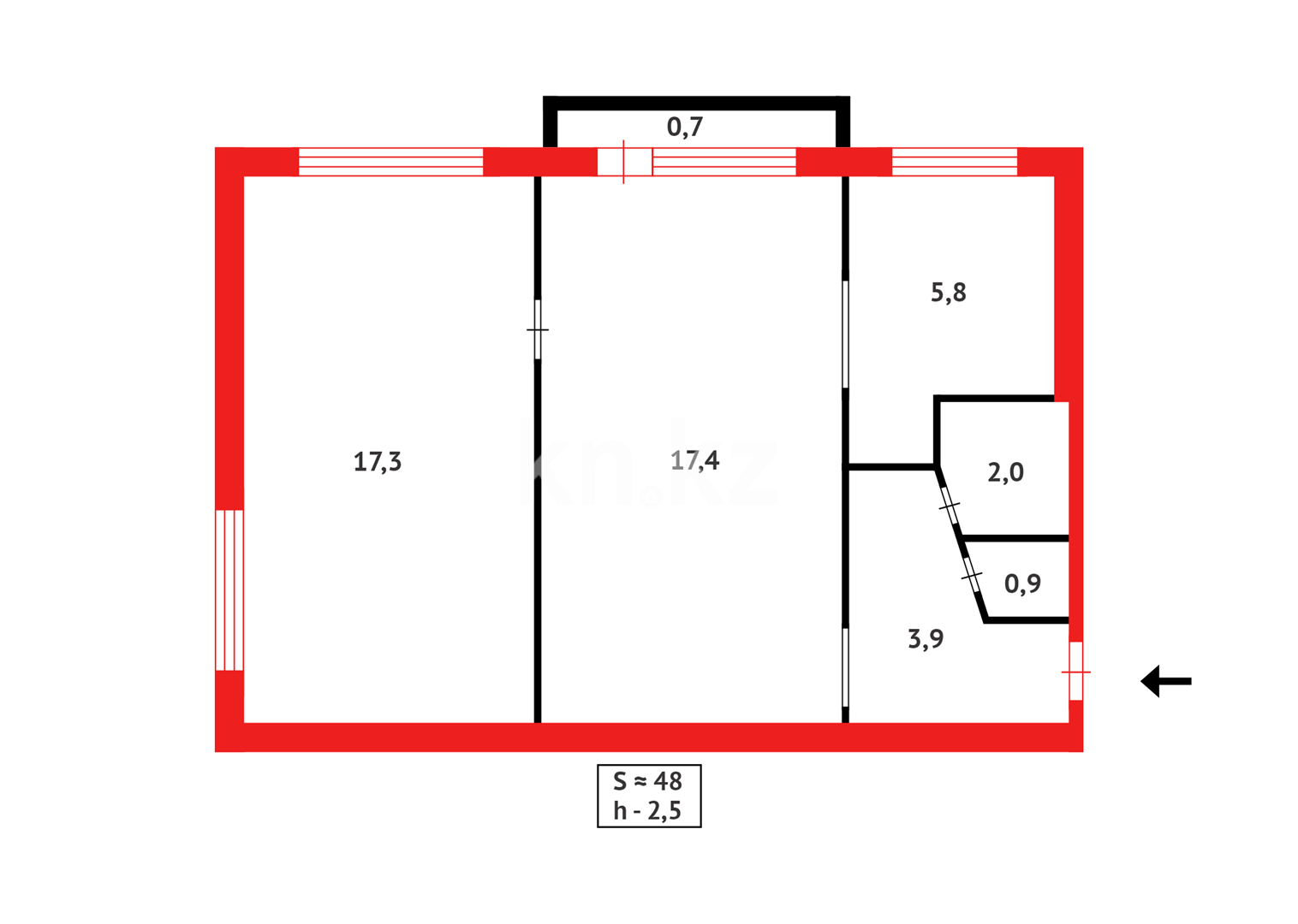 Продажа 2-комнатной квартиры, 48 м², ул. Муканова в Караганде - фото 17