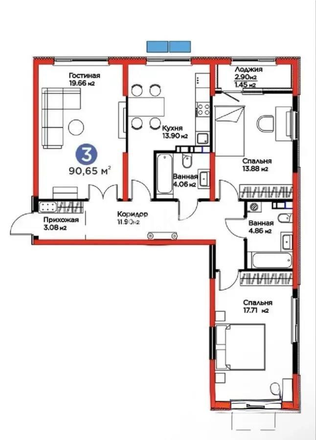 Продажа 3-комнатной квартиры, 91 м² в Алматы - фото 3