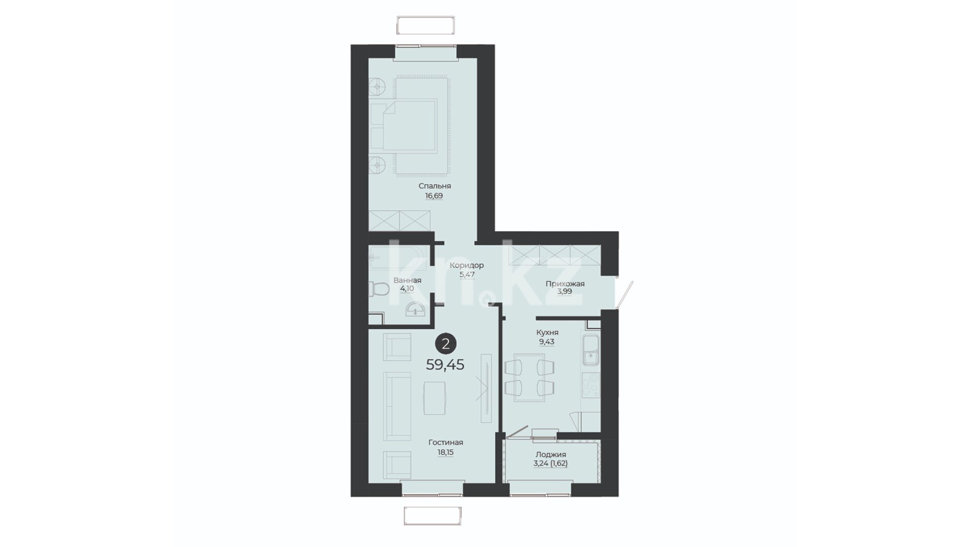 ЖК Dala Jusan, 2-комнатная, цена 40 544 900 ₸, 682 000 ₸&nbsp;/&nbsp;м²