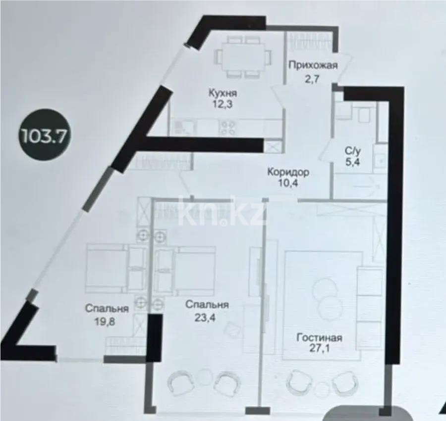 Продажа 3-комнатной квартиры, 103.7 м² в Алматы