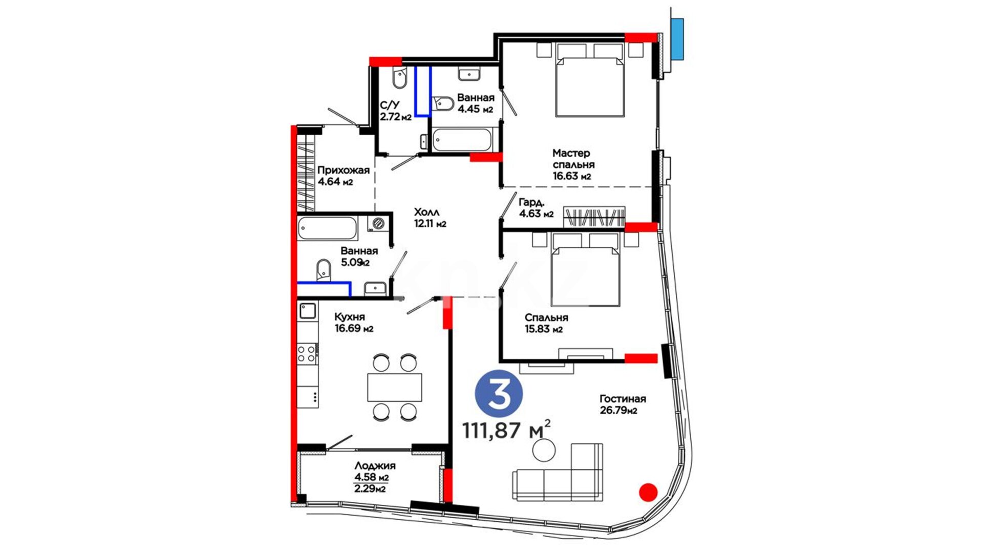 ЖК Nexpo Aura, 3-комнатная, цена 108 782 388 ₸, 972 400 ₸&nbsp;/&nbsp;м²