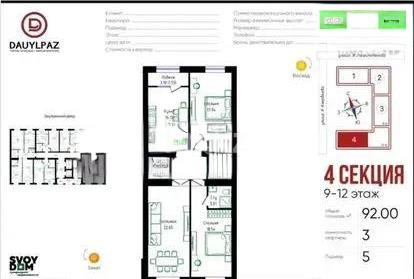Продажа 3-комнатной квартиры, 92 м², ул. Нажимеденова, дом  30/1 в Астане