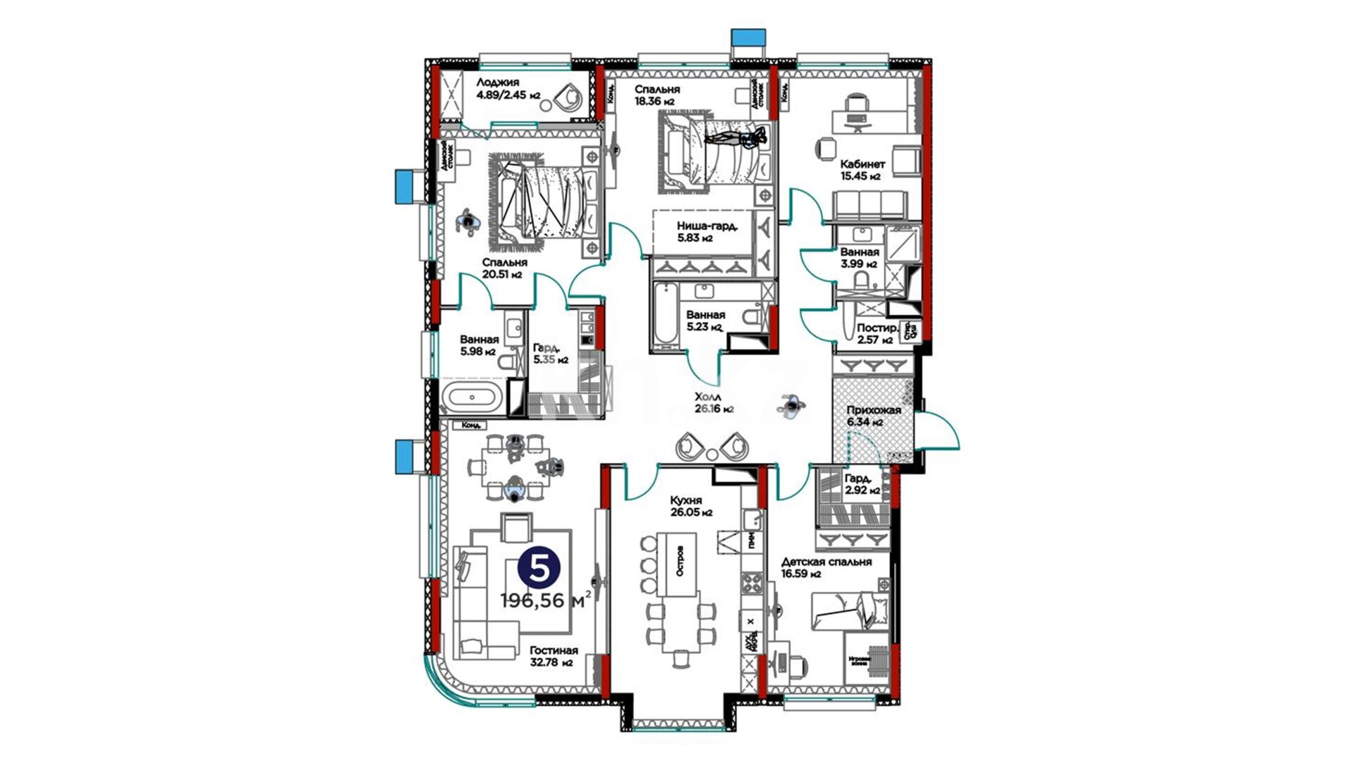 ЖК GreenLine.Tiara, 5-комнатная, цена 218 181 600 ₸, 1 110 000 ₸&nbsp;/&nbsp;м²