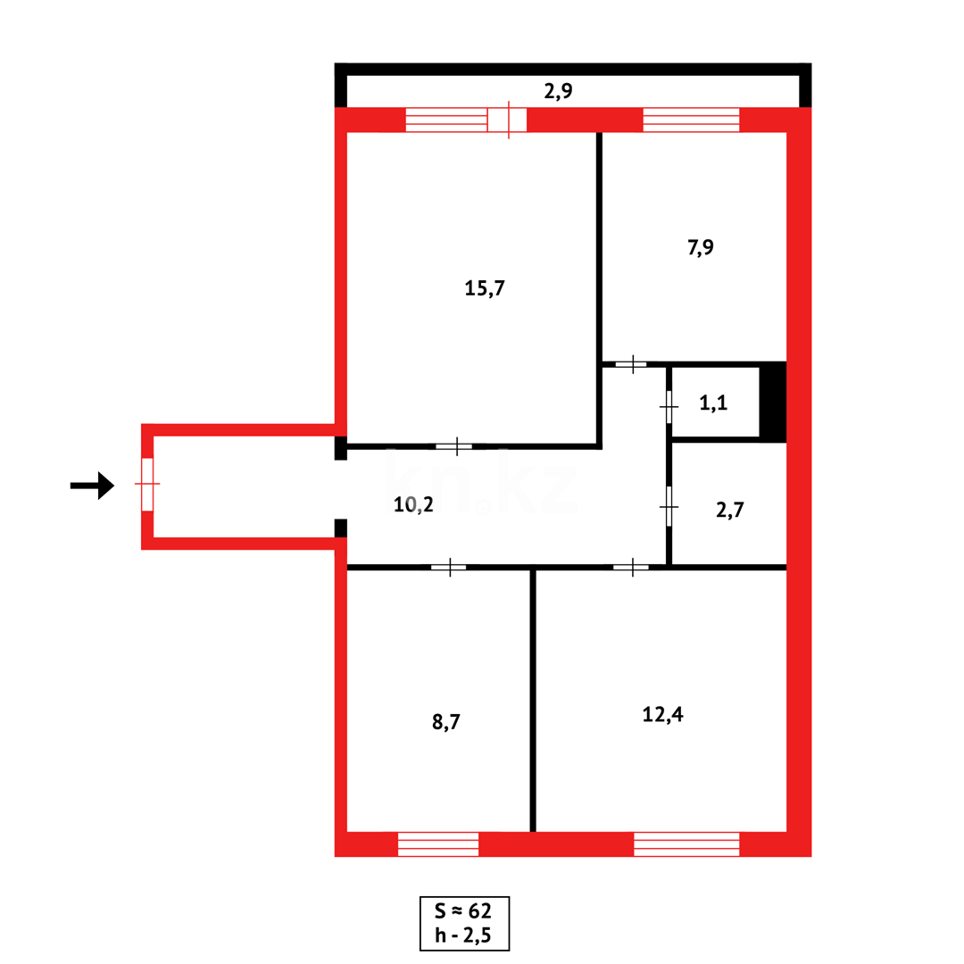 Продажа 3-комнатной квартиры, 61 м², мкр. Восток-3 в Караганде - фото 7