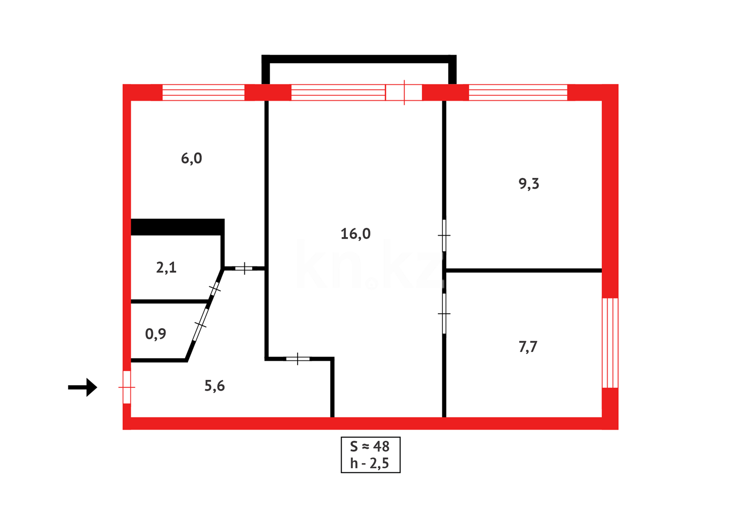 Продажа 3-комнатной квартиры, 48 м² в Караганде