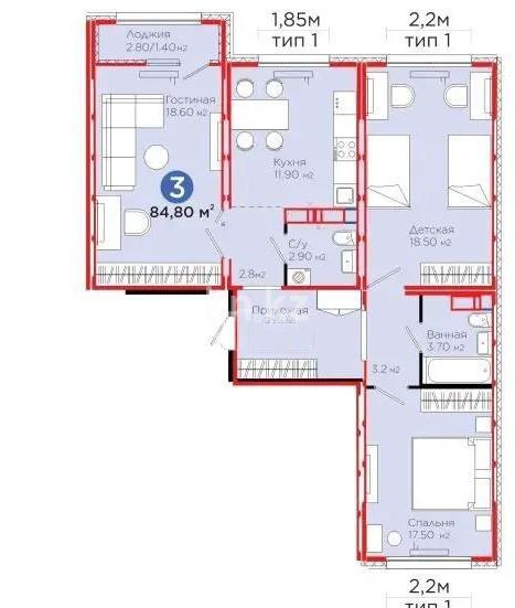 Продажа 3-комнатной квартиры, 84.8 м², ул. С-902, дом  8 в Астане