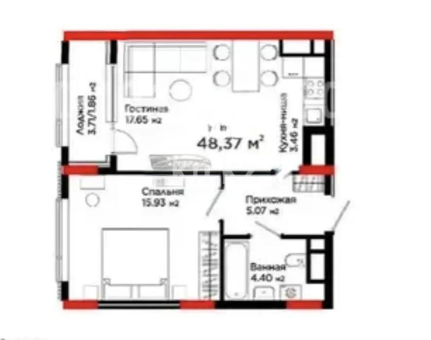 Продажа 2-комнатной квартиры, 48.9 м² в Астане