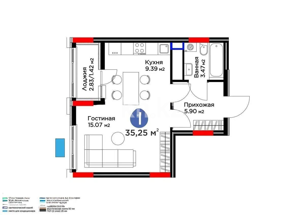 Продажа 1-комнатной квартиры, 35.25 м² в Астане